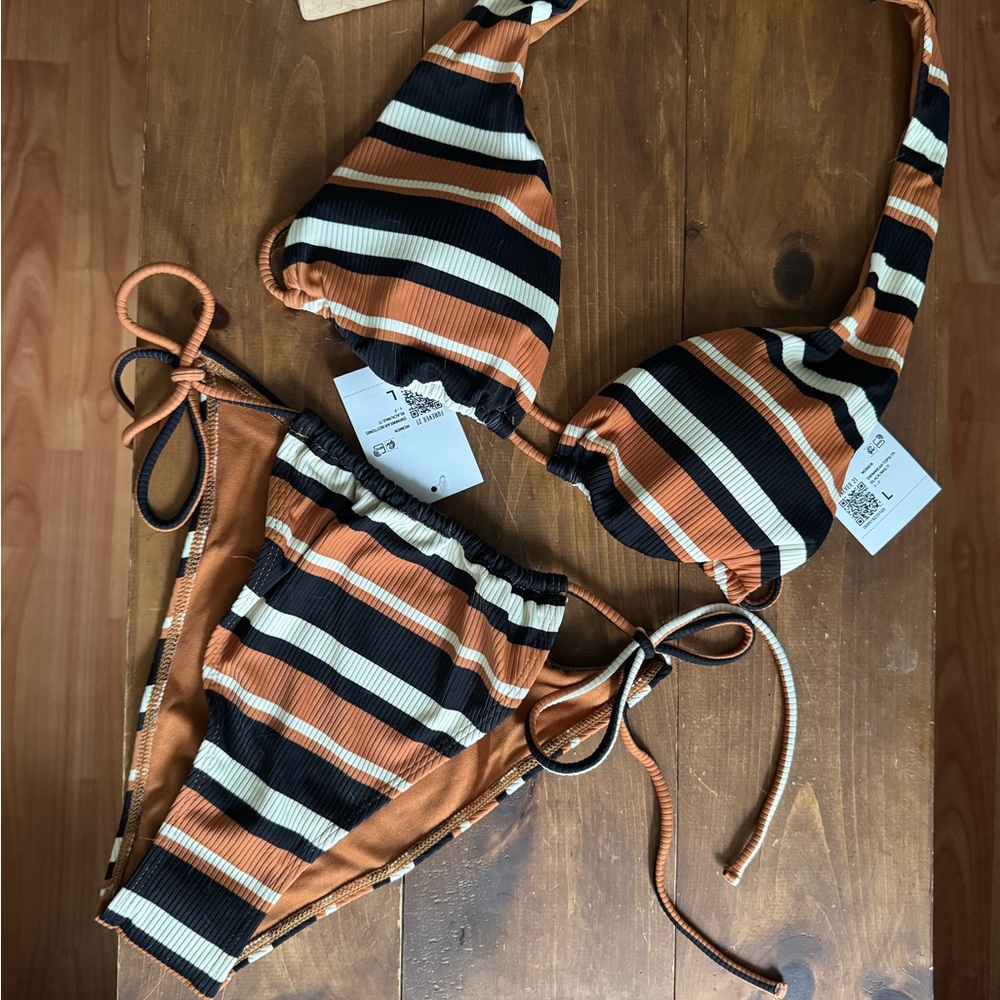 Forever 21 Black and White Striped Bikini Swimwear